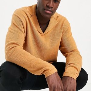 ASOS DESIGN mid weight cotton revere polo in apricot color